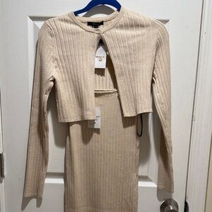Forever 21 Ribbed Knit Mini Sweater Dress and Cardigan Set
